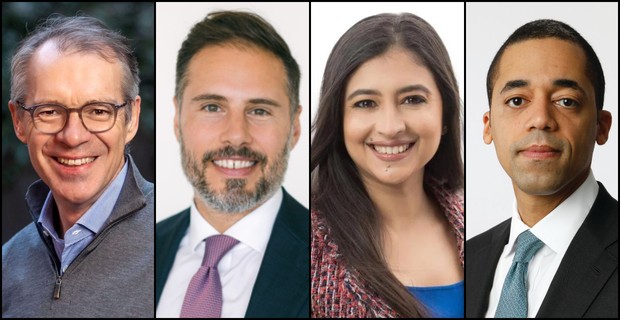 Evercore's Nigel Dawn, Jefferies' Matthew Wesley, Raymond James' Sunaina Sinha Haldea and Campbell Lutyens' Gerald Cooper.