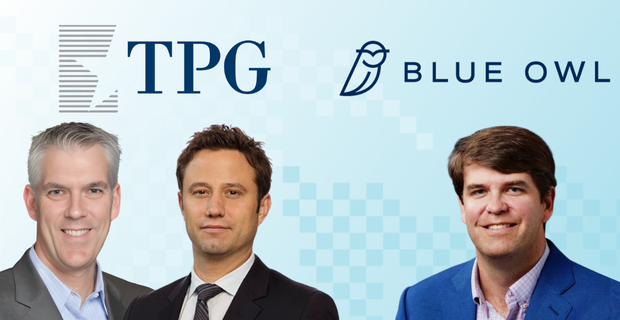 TPG GP Solutions Co-Managing Partners Michael Woolhouse and Matt Jones & Chris Campton, Managing Director, Head of Strategic Equity, Blue Owl Capital.