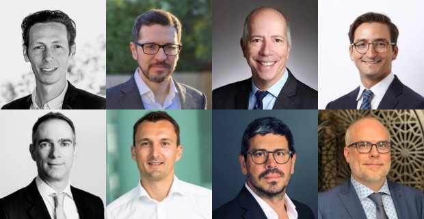 Top row (L to R): William Barrett, and Xavier Hernando, Head of Secondaries, Reach Capital; Paul Cohn, Tail End Capital Partners; Francois Rostand, Tioopo Capital. Bottom row (L to R): Daniel Roddick, Ely Place Partners; Julien Marencic, Jera Capital; Christoph Landolt, Multiplicity Partners; Chad Gracia, Rainmaker Securities.